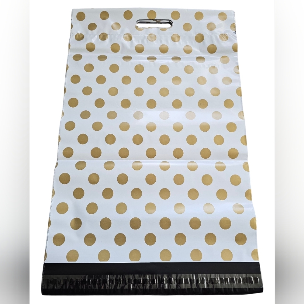 Poly Mailers With Handle, Gold Polka Dot. 30 Count 13½" x 17½"